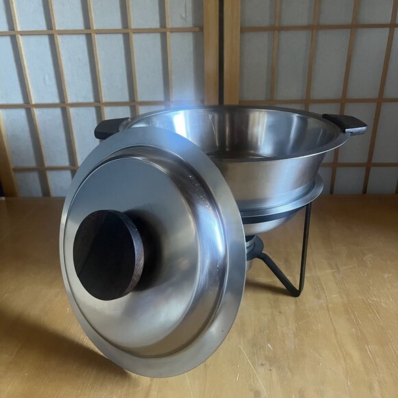 Mid-Century Danish Chafing Dish With Stand & Teak Handles Fondue - Picture 8 of 9